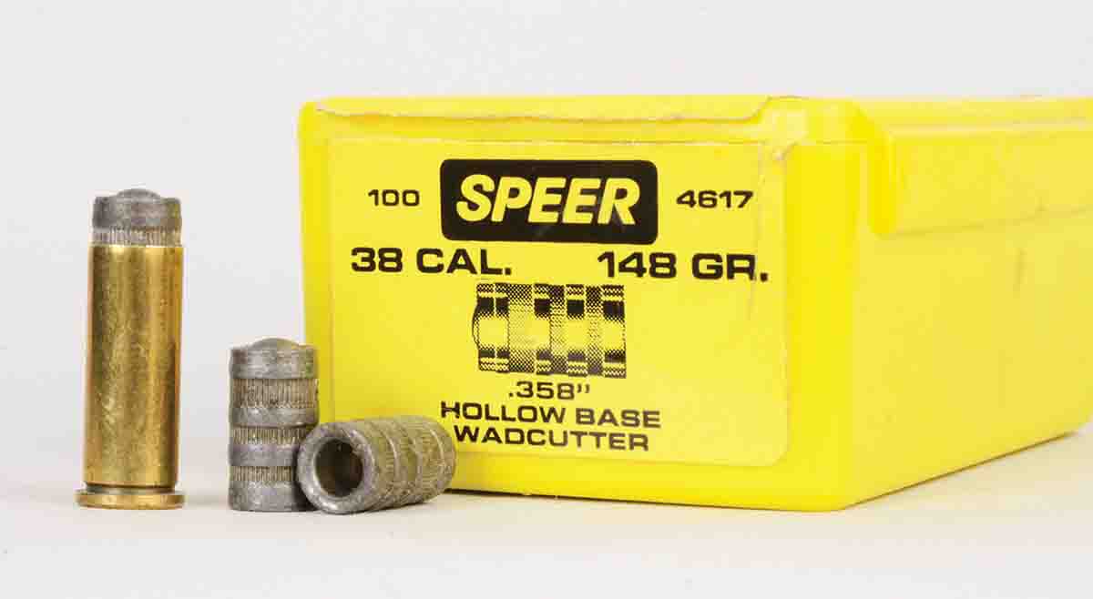 Mike’s opinion is that hollowbase bullets, such as these Speer 148-grain wadcutters, can make up for some mismatching of revolver barrel/chamber dimensions.